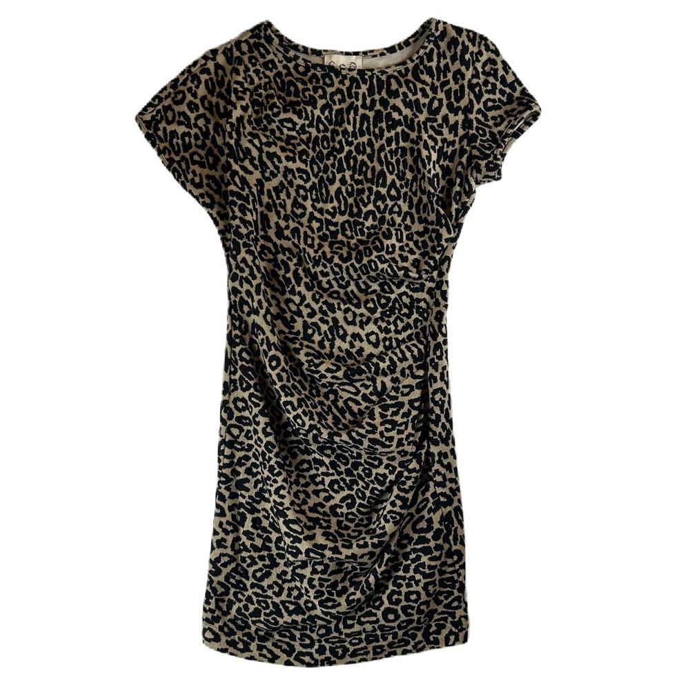 Sea New York Leopard Print Ruched Side Short Sleeve Mini Dress Tan Black‎ Size 4